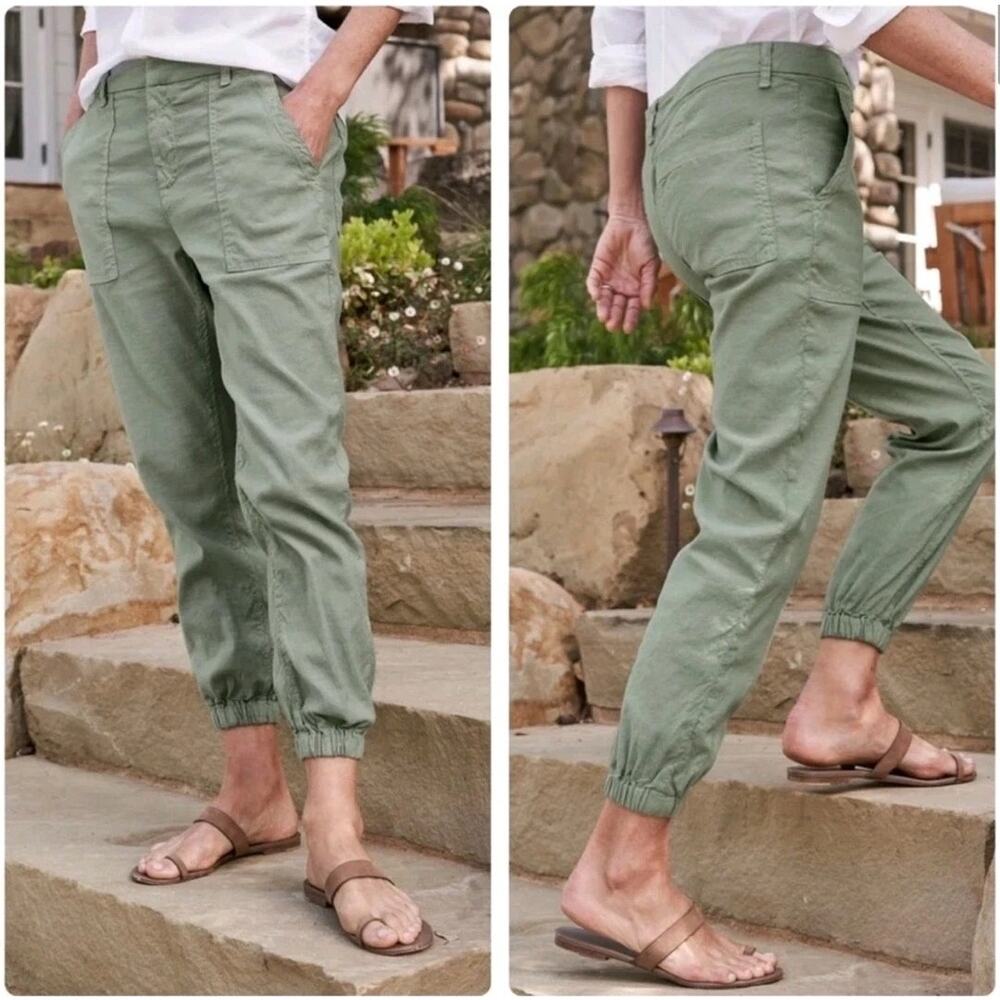 Frank‎ & Eileen Jameson Flax Linen Blend Jogger Pants Sage Green Tapered Size 4
